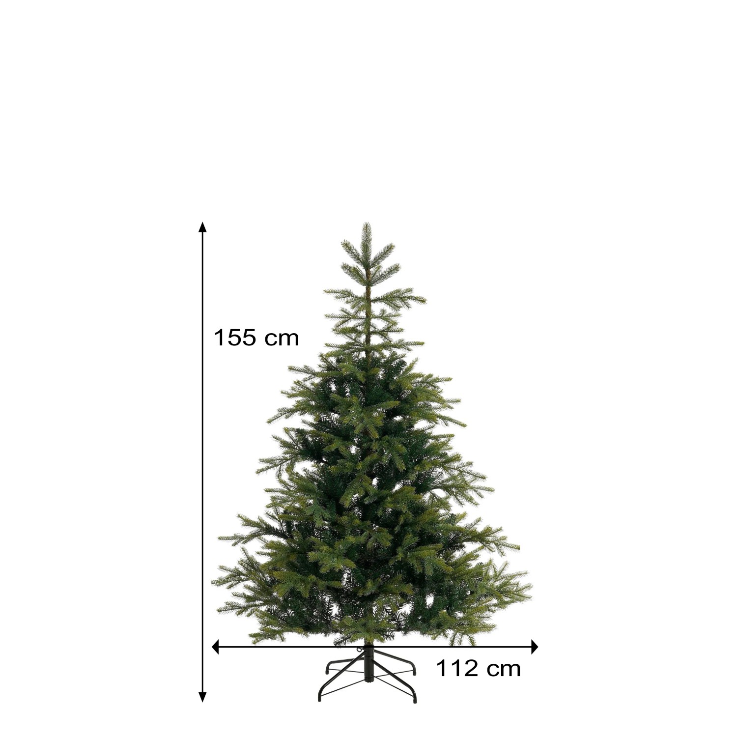 Künstlicher Weihnachtsbaum Grimshaw, 155 cm hoch, Ø 112 cm, grüne Tannenoptik.