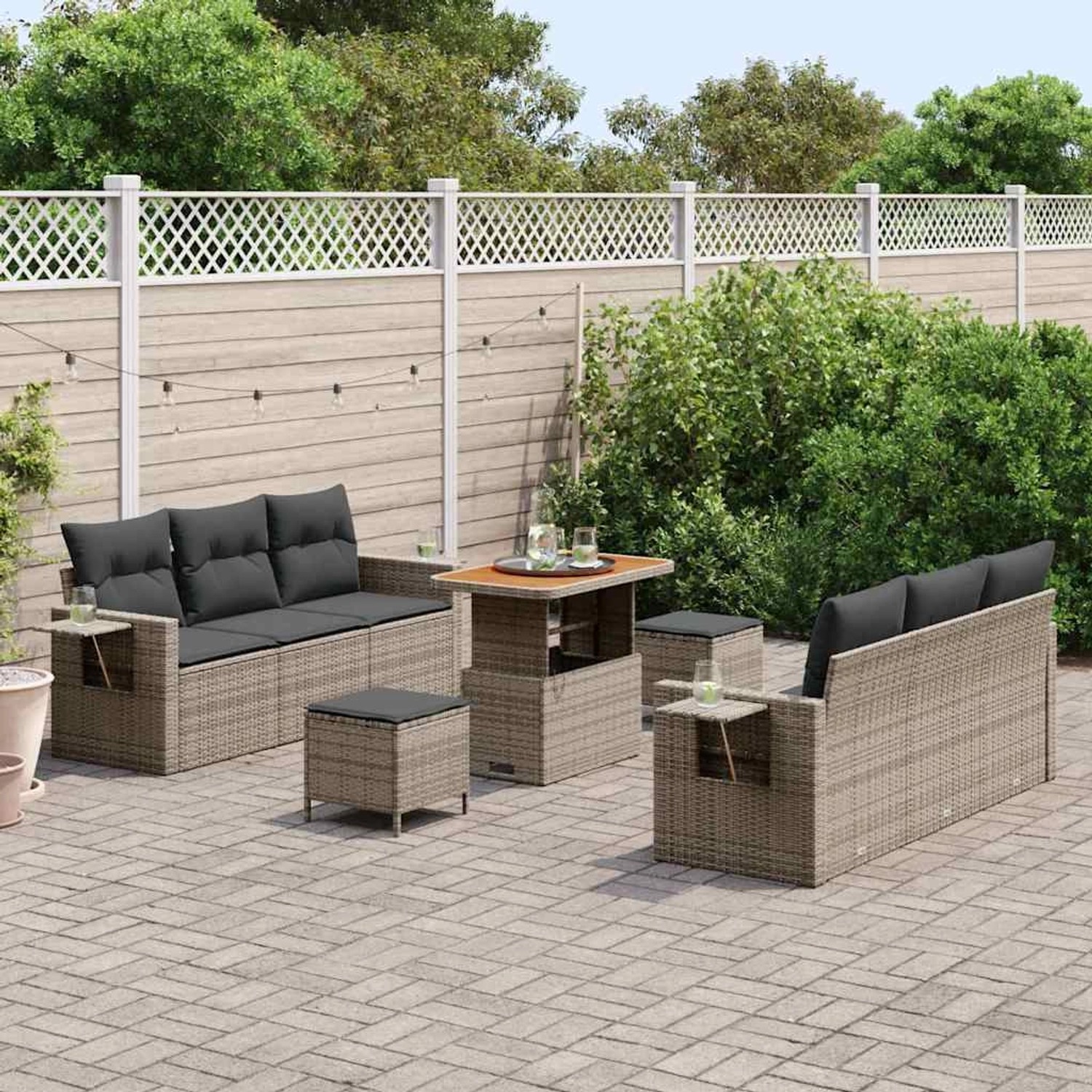 Graues 9-teiliges vidaXL Garten-Sofa-Set aus Polyrattan für Garten oder Terrasse.