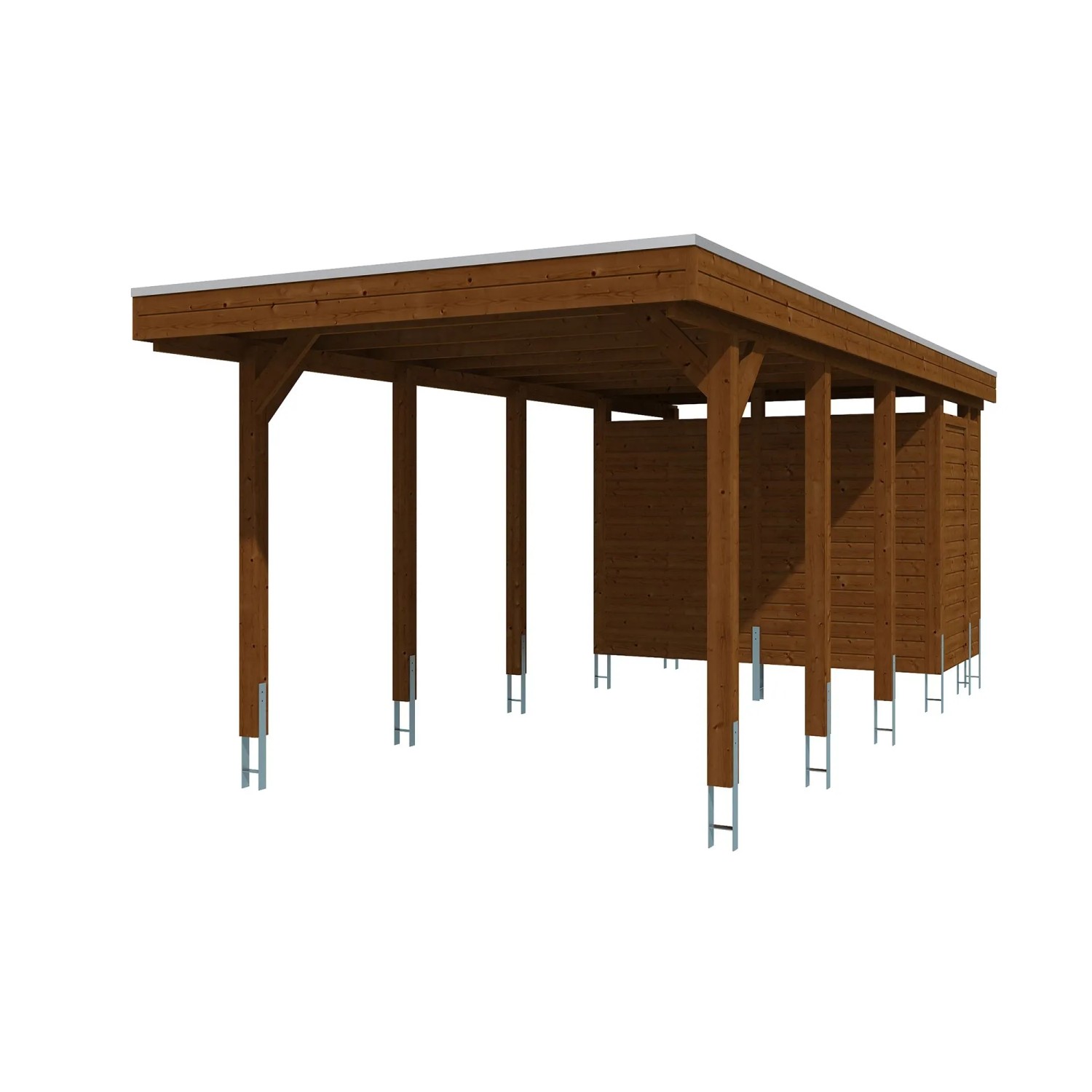 Skan Holz Carport-Set Friesland B mit Abstellraum 320 cm x 708 cm Nussbaum