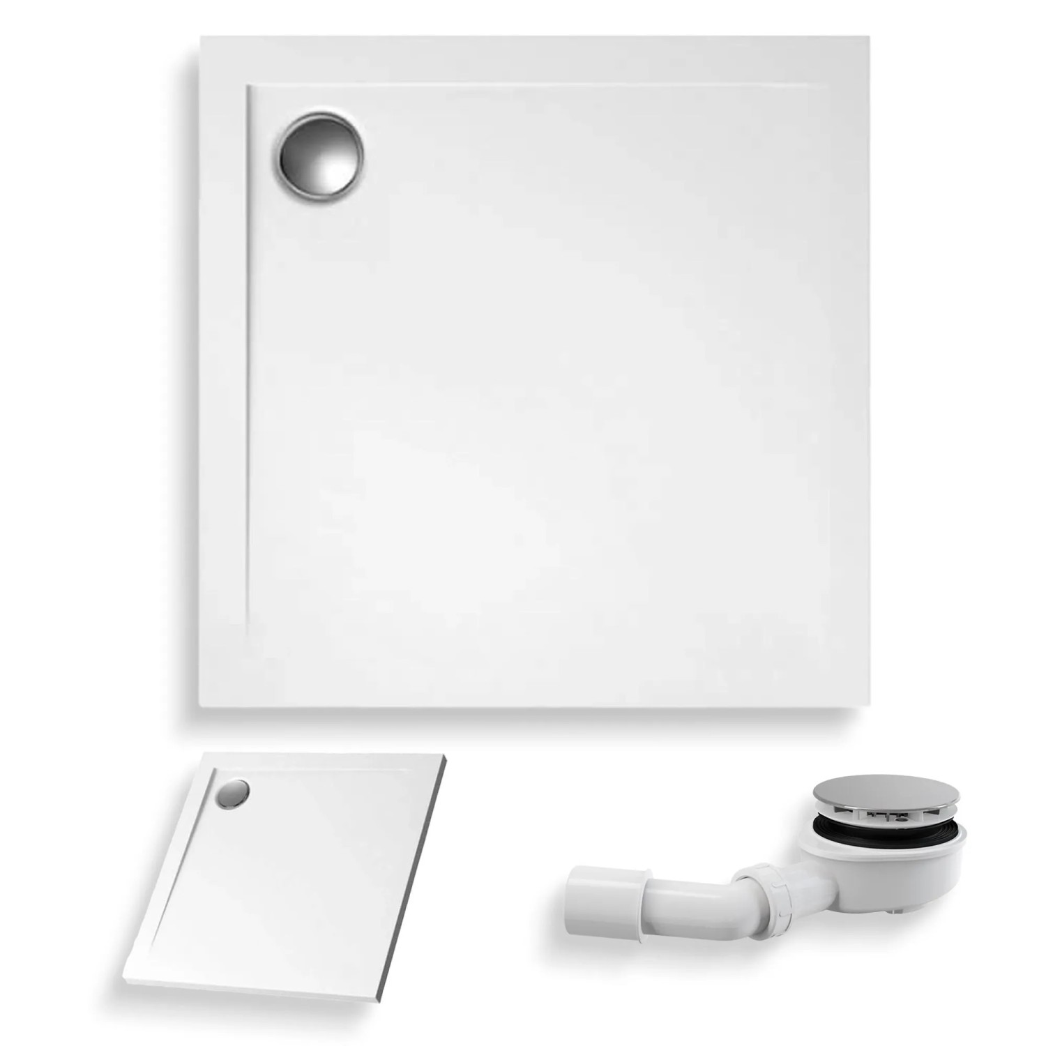 KOLMAN DUSCHWANNE Quadratisch Weiß 80x80 cm Set mit Ablaufgarnitur