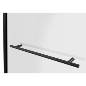 Detailaufnahme: Aurlane Badewannenfaltwand Black Spirit 2, schwarz, mit Handtuchhalter.