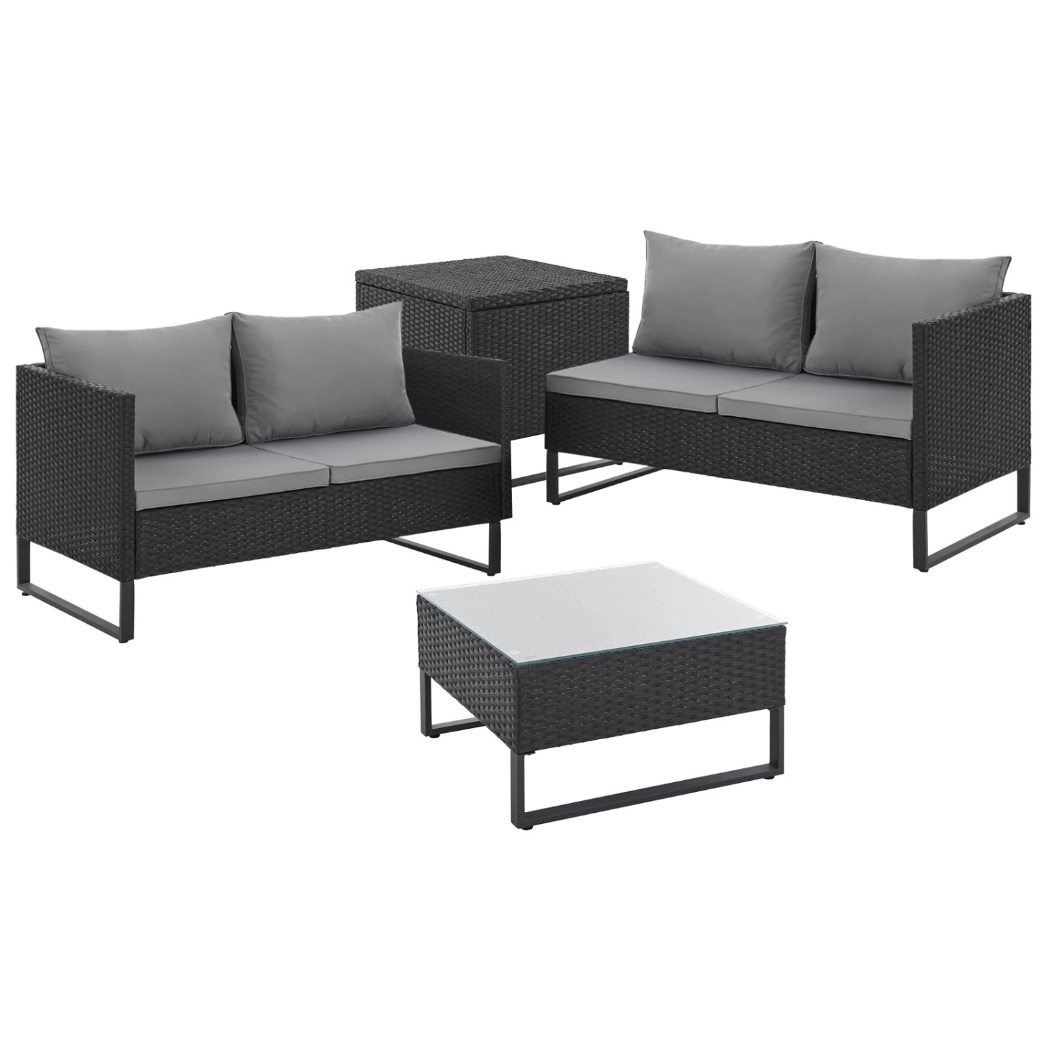 Svita Kansas Rattanlounge Gartenmöbel Set Gartensofa Polyrattan Schwarz günstig online kaufen