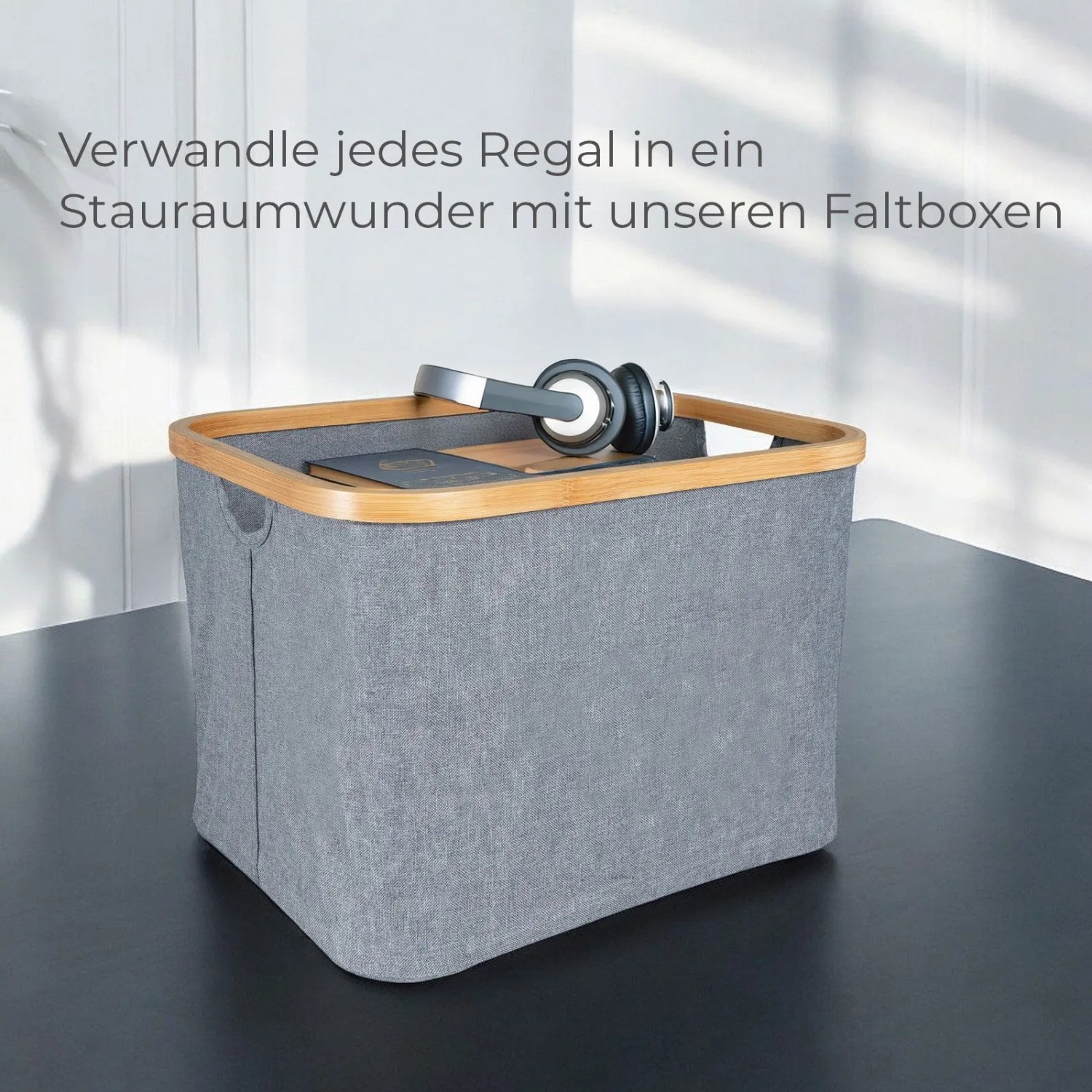 osoltus Faltbox Wäschebox Wäschekorb Nelson Bambus 40 cm Grau_6