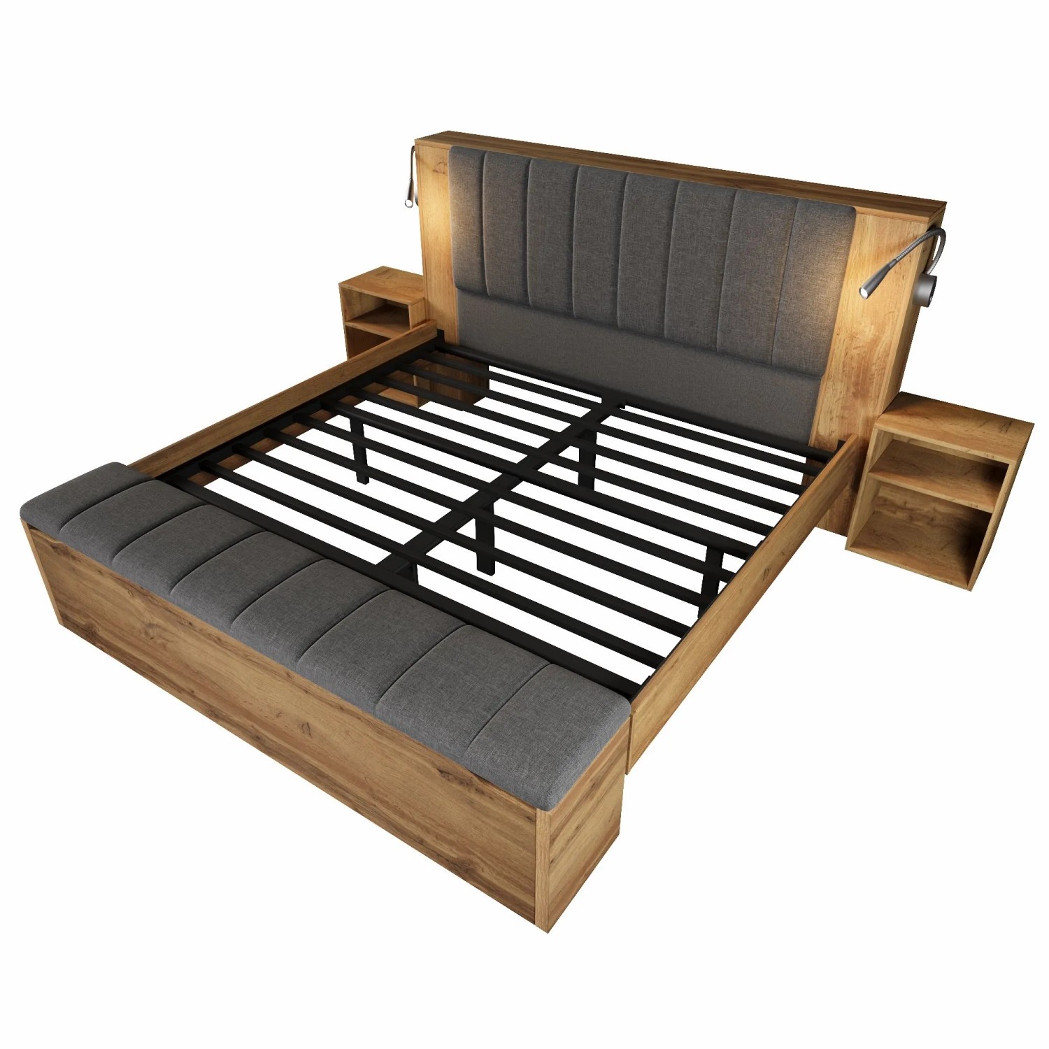 Merax Doppelbett 160x200cm Stauraum USB Eiche Leinen