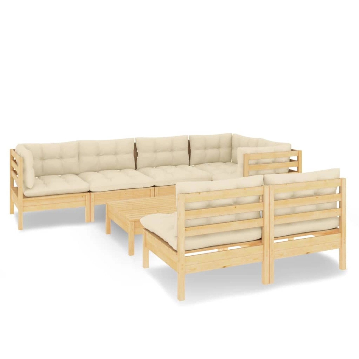 vidaXL 8-tlg Garten-Lounge-Set mit Creme Kissen Massivholz Kiefer Modell 6