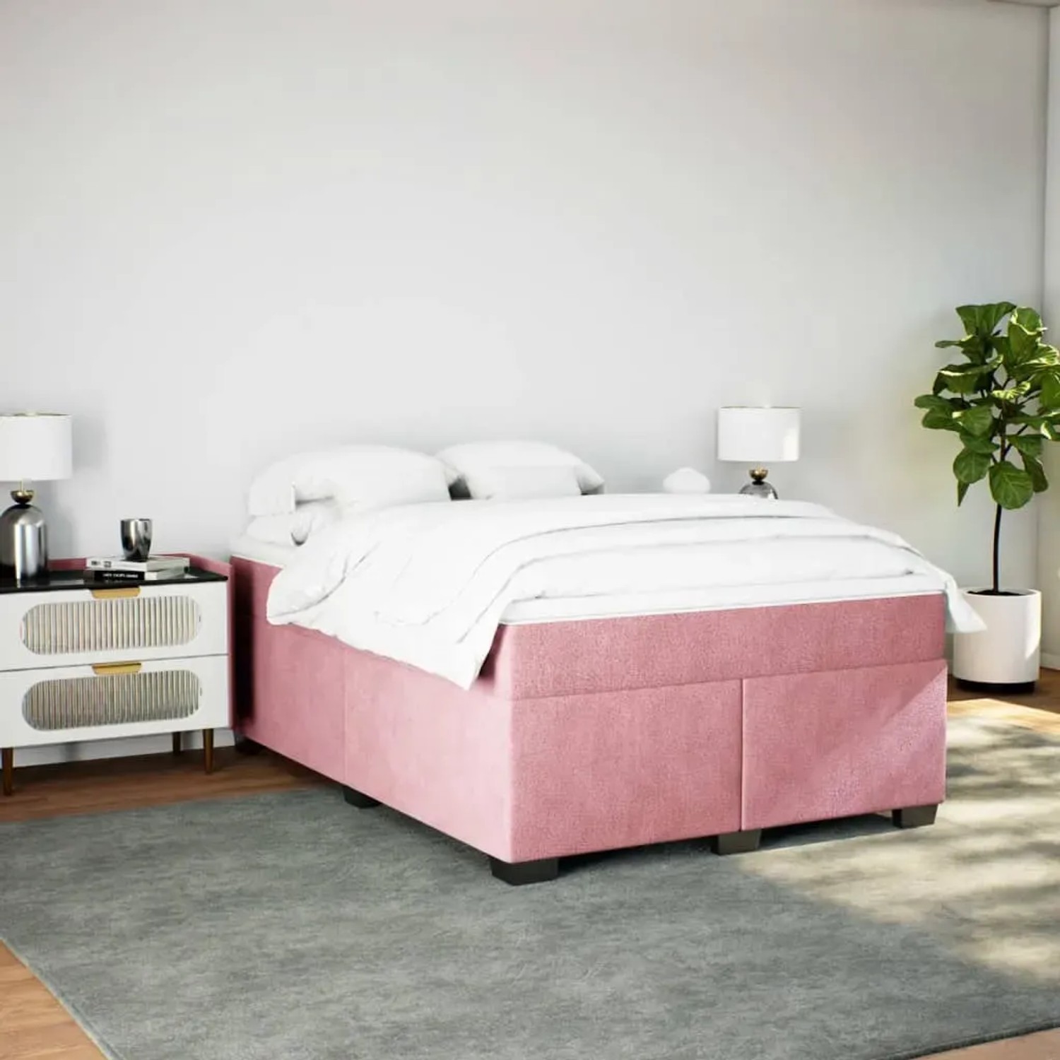 Rosa vidaXL Boxspringbett mit Matratze (140x190 cm) im Schlafzimmer.