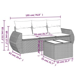 Hellgraue 4-tlg. vidaXL Garten-Sofagarnitur aus Polyrattan mit Kissen und Tisch.