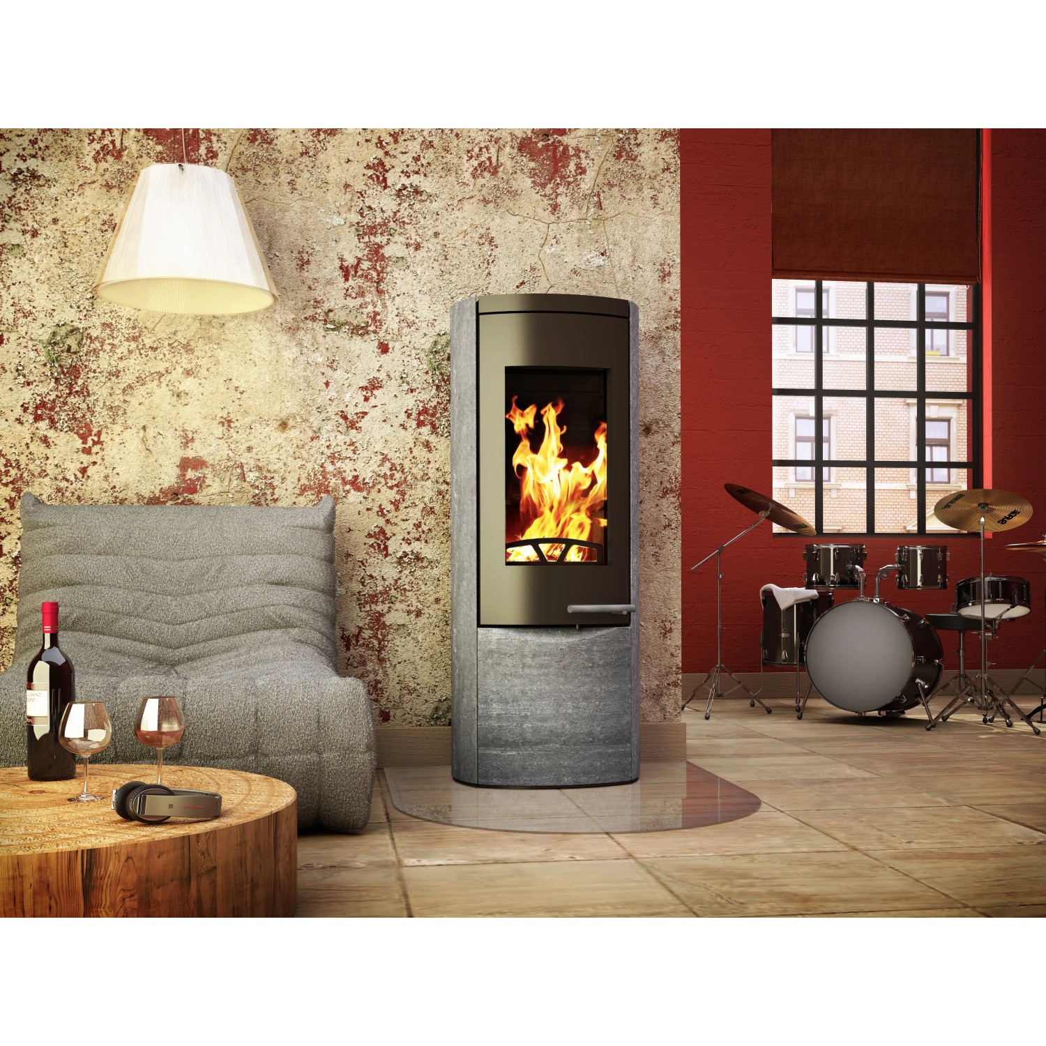 Wamsler Myra Kaminofen mit Specksteinverkleidung in Schwarz, 8 kW Leistung. Zeitbrandofen für gemütliche Wärme.