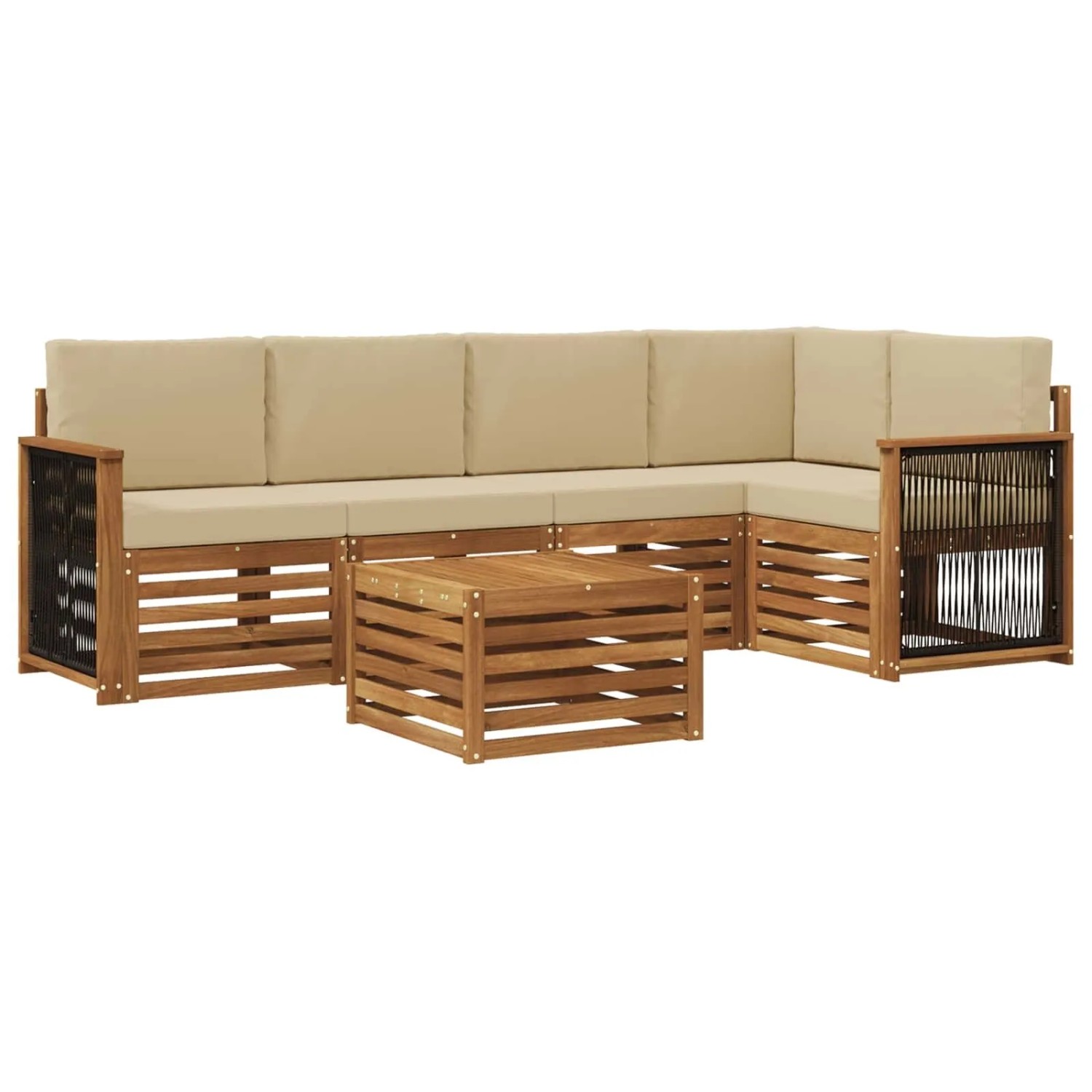 vidaXL Ecksofa Set 5 Stk Natur Massives Akazienholz und Polyester 3384384