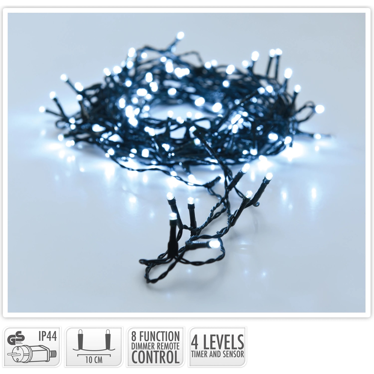 LED-Lichterkette 240 kaltweiße LED mit Sensor für innen und außen