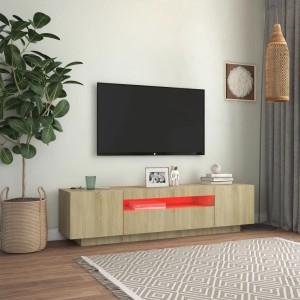 VidaXL TV-Schrank Sonoma-Eiche mit LED, 160 cm breit. Wohnwand-Element mit roter Beleuchtung.