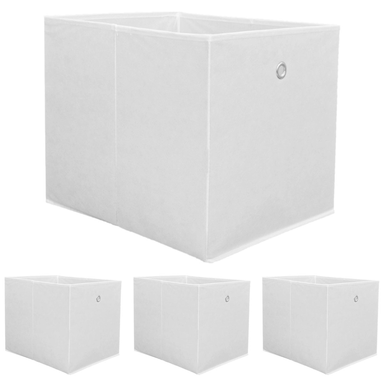 DuneDesign Faltbox für Kallax Regal mit Metallgriff 33 x 38 x 33 cm Weiß 4er Set