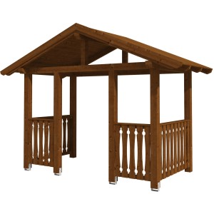 Skan Holz Vordach Stralsund 8, nussbaum lasiert, 360x187 cm. Haustürvordach aus Holz mit dekorativen Elementen.