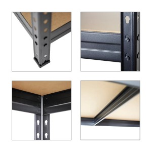 Detailansicht PROREGAL Schwerlastregal: Stecksystem, Füße, Träger, Fachboden. Schwarz.