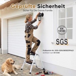 Sekey Klappleiter 2 Stufen Rutschfest bis 150 kg Haushaltsleiter mit Lock Klappsperre