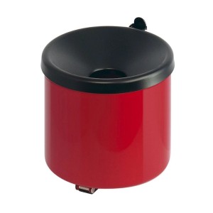 4er Set: Runder, roter Wandaschenbecher mit schwarzem Deckel, 2 Liter Fassungsvermögen.