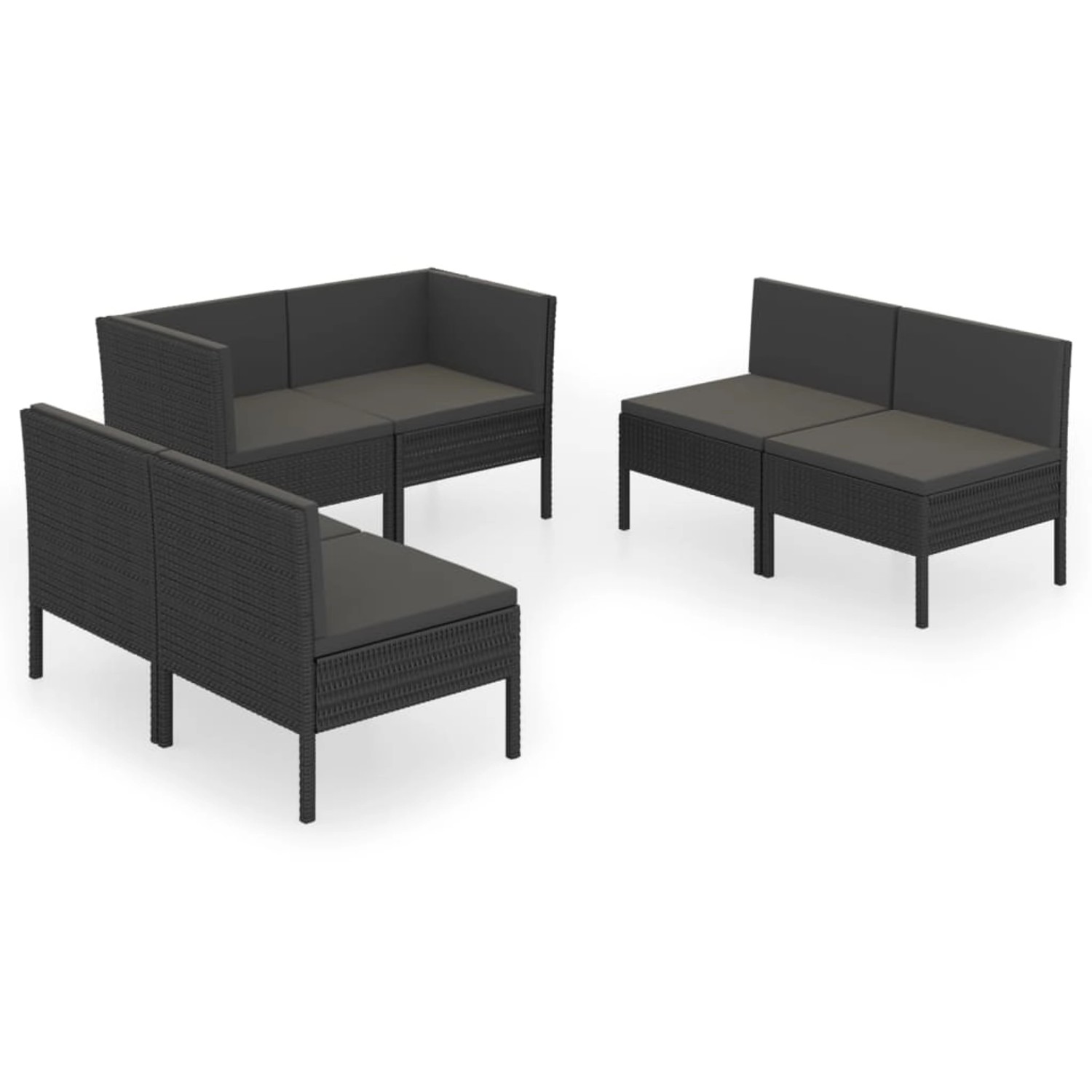 vidaXL 6-tlg Garten-Lounge-Set mit Auflagen Poly Rattan Schwarz Modell 39