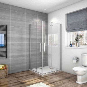 AICA Falttür Dusche 100x80cm mit 6mm NANO Glas, Eckeinstieg Duschkabine mit Pendeltür.
