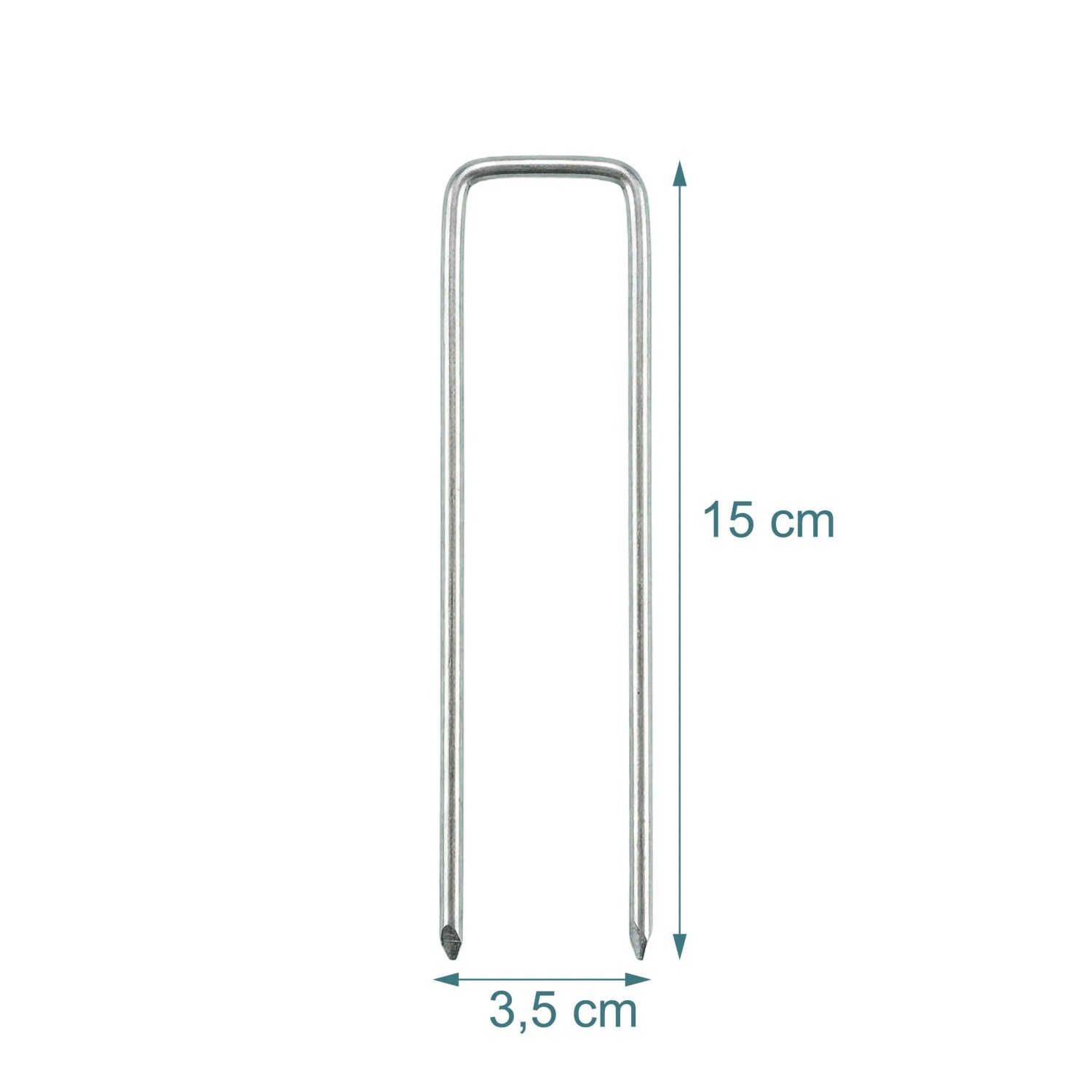 Silberner U-förmiger Bodenanker aus verzinktem Stahl, 15 cm lang, für Zelt, Plane, Unkrautvlies. Rostbeständig.
