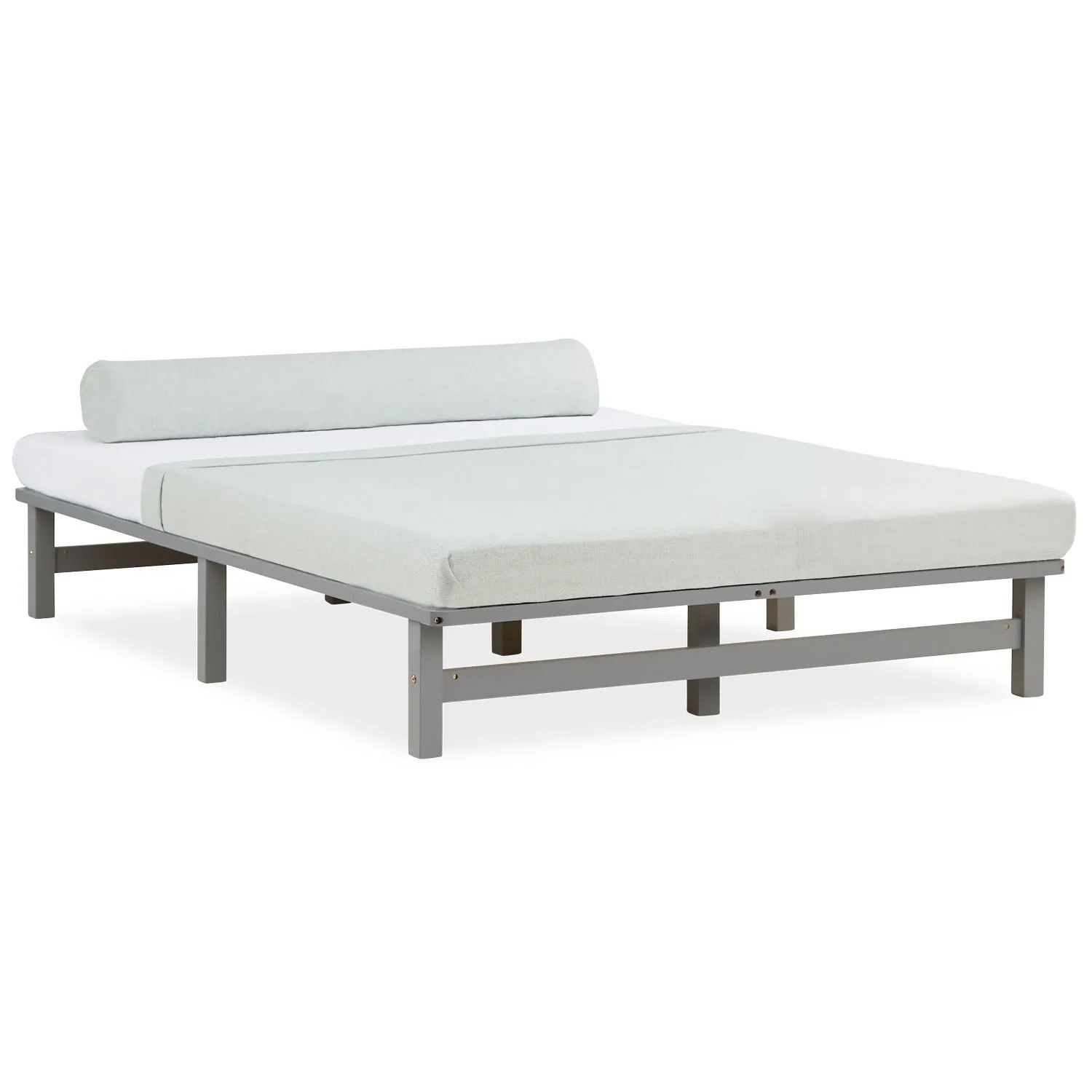 Homestyle4u Palettenbett 140 x 200 cm mit Lattenrost in Grau 2194