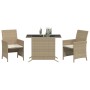 Beiges 3-tlg. vidaXL Bistro-Set aus Polyrattan mit Tisch, 2 Stühlen und Kissen für Garten oder Balkon.