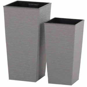 Siena Garden Pflanzsäulen Set, 2-teilig, Eco Nizza Grau, gerillte Kunststoff-Optik.