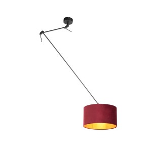QAZQA Hängelampe mit Veloursschirm Rot mit Gold 35 cm Blitz I Schwarz