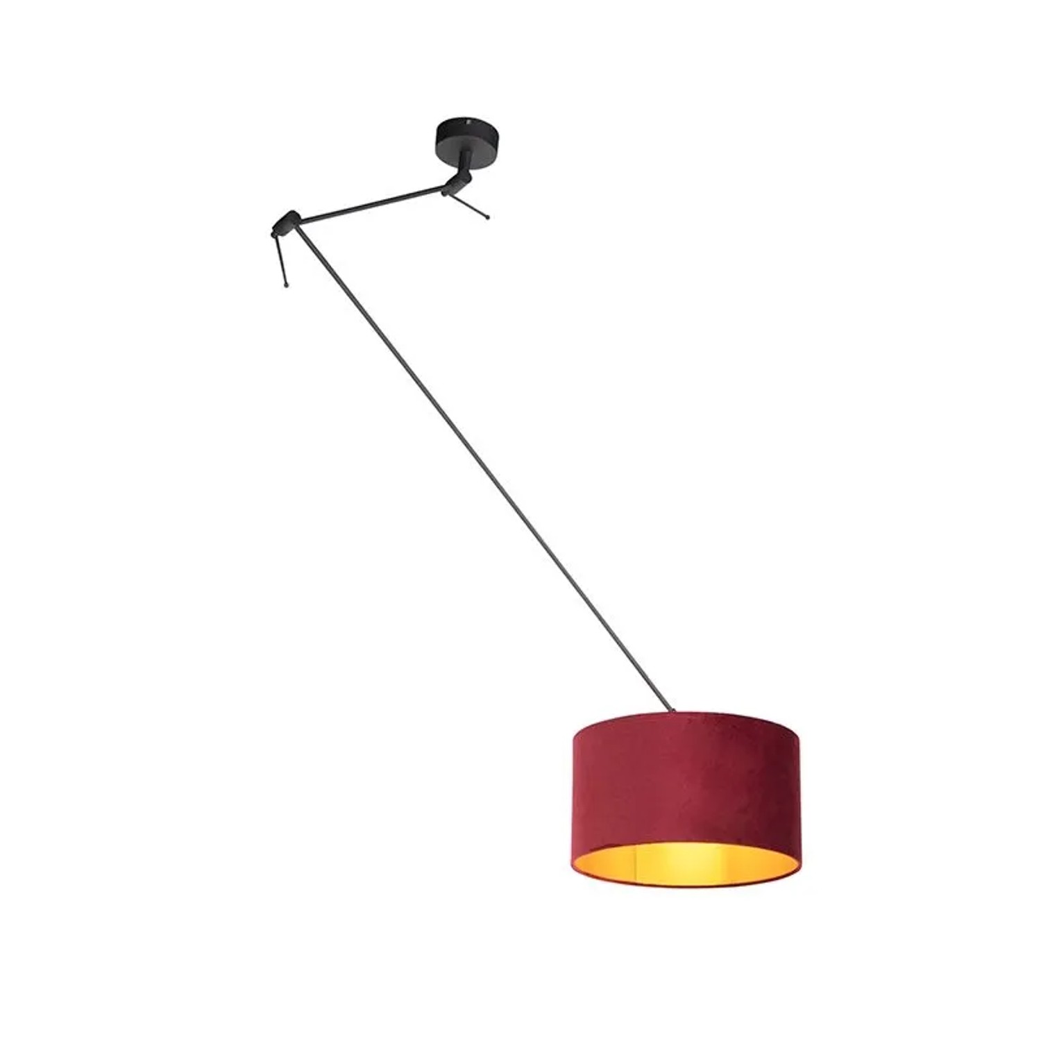 QAZQA Hängelampe mit Veloursschirm Rot mit Gold 35 cm Blitz I Schwarz