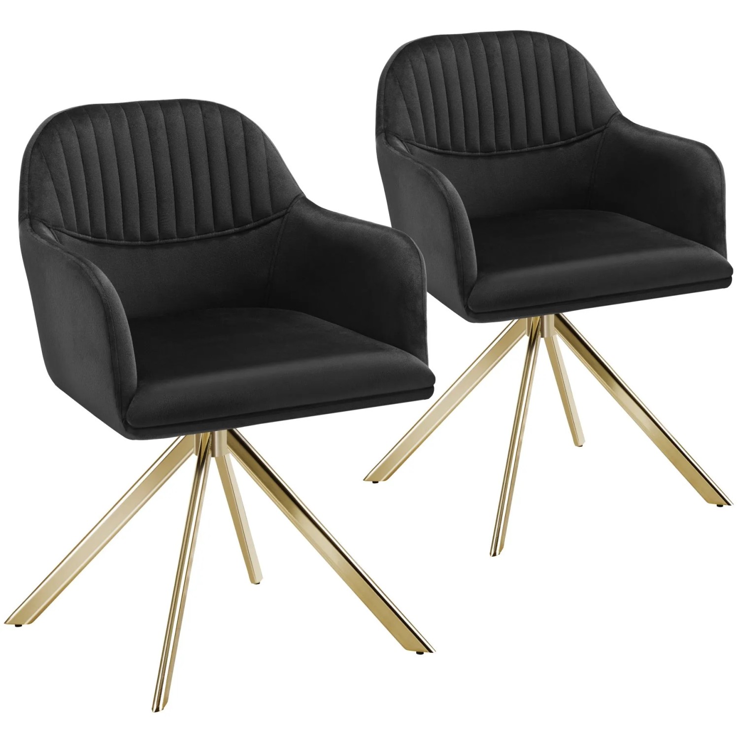 Tectake Samt Drehstuhl Lona Gepolstert Mit Durchgehender Lehne  2Er Set 59 x 56 x 81 cm Schwarz Gold