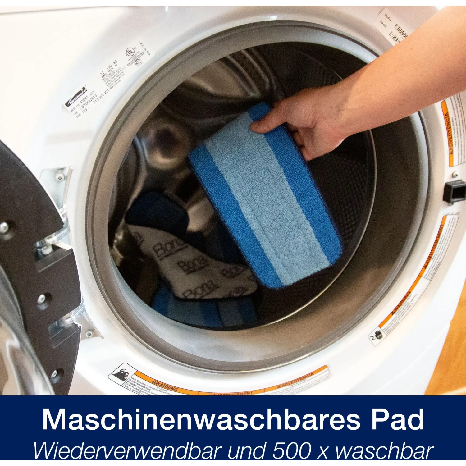 Bona Premium Spray Mop Pad, maschinenwaschbar in Waschmaschine. Reinigungspad für Parkettböden.