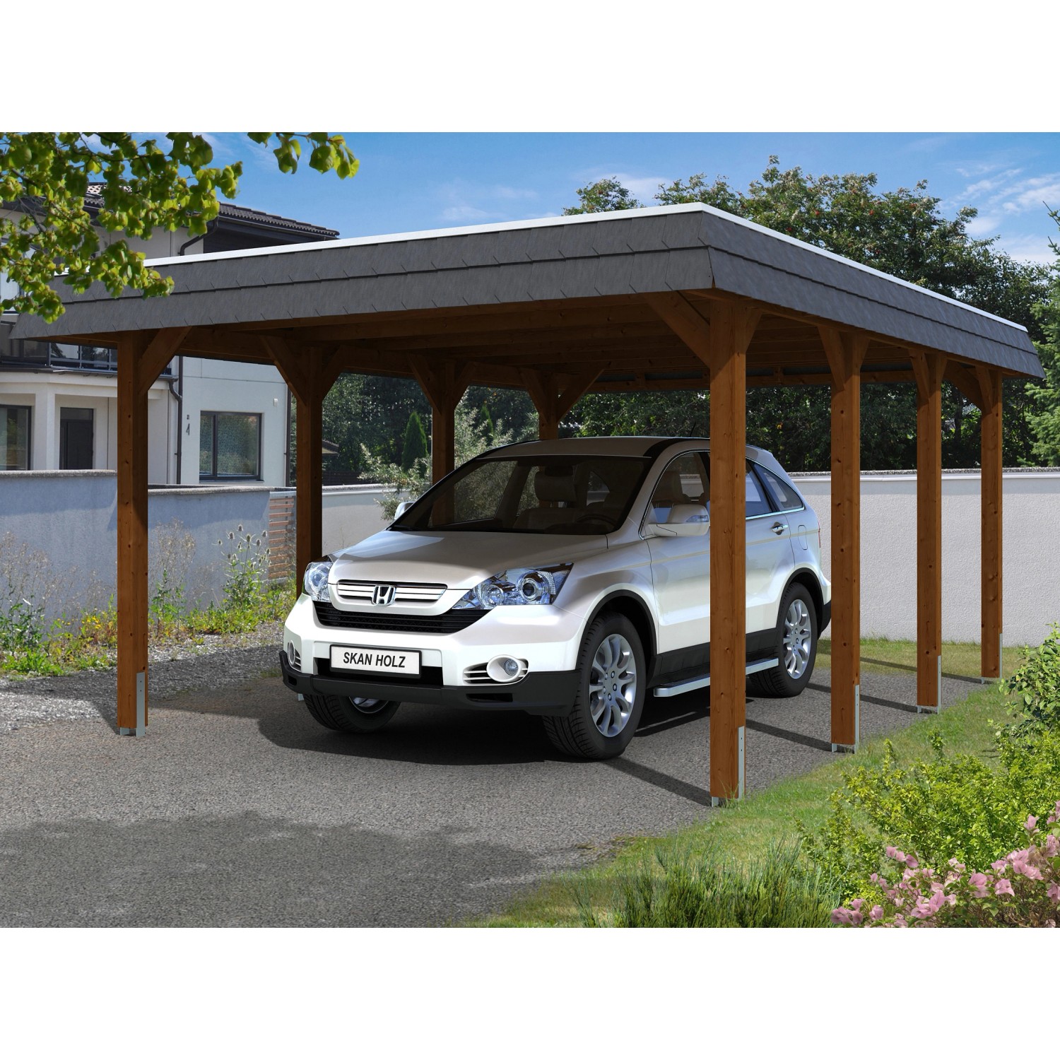 Skan Holz Einzelcarport Holz Nussbaum 396 cm x 589 cm günstig online kaufen