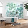 Badezimmer mit Komar Vliesfototapete Silva (350x250 cm) mit Waldmotiv.