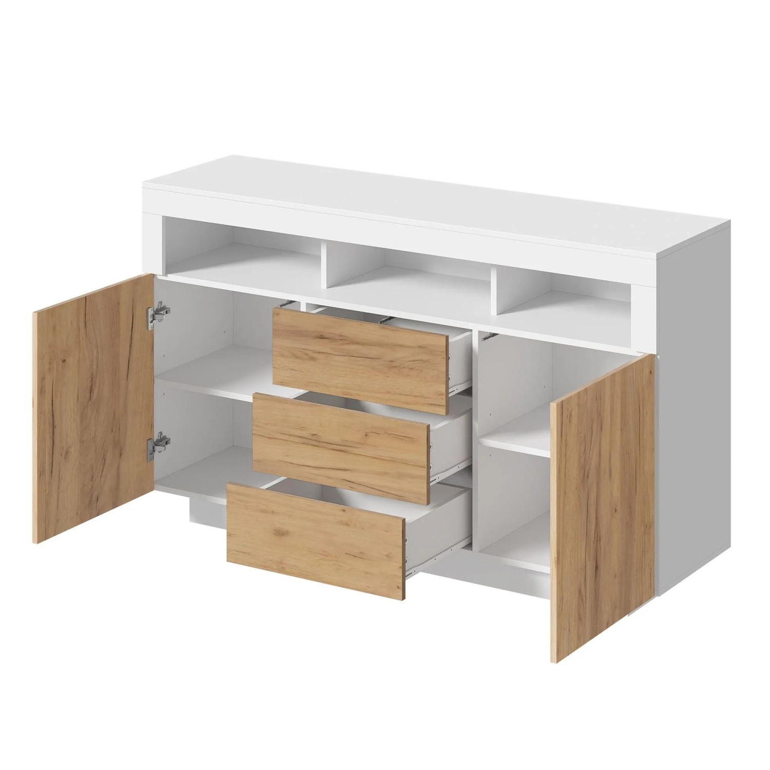 okwish Sideboard mit 3 Schubladen 2 Türen Stauraum Wohnzimmer 140x40x85cm Natur