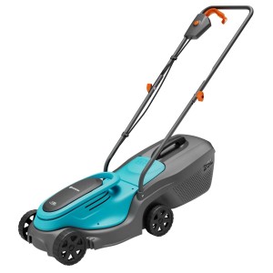 Gardena Akku-Rasenmäher PowerMax 30/18V Set, blau-grau, mit Fangkorb und Akku.