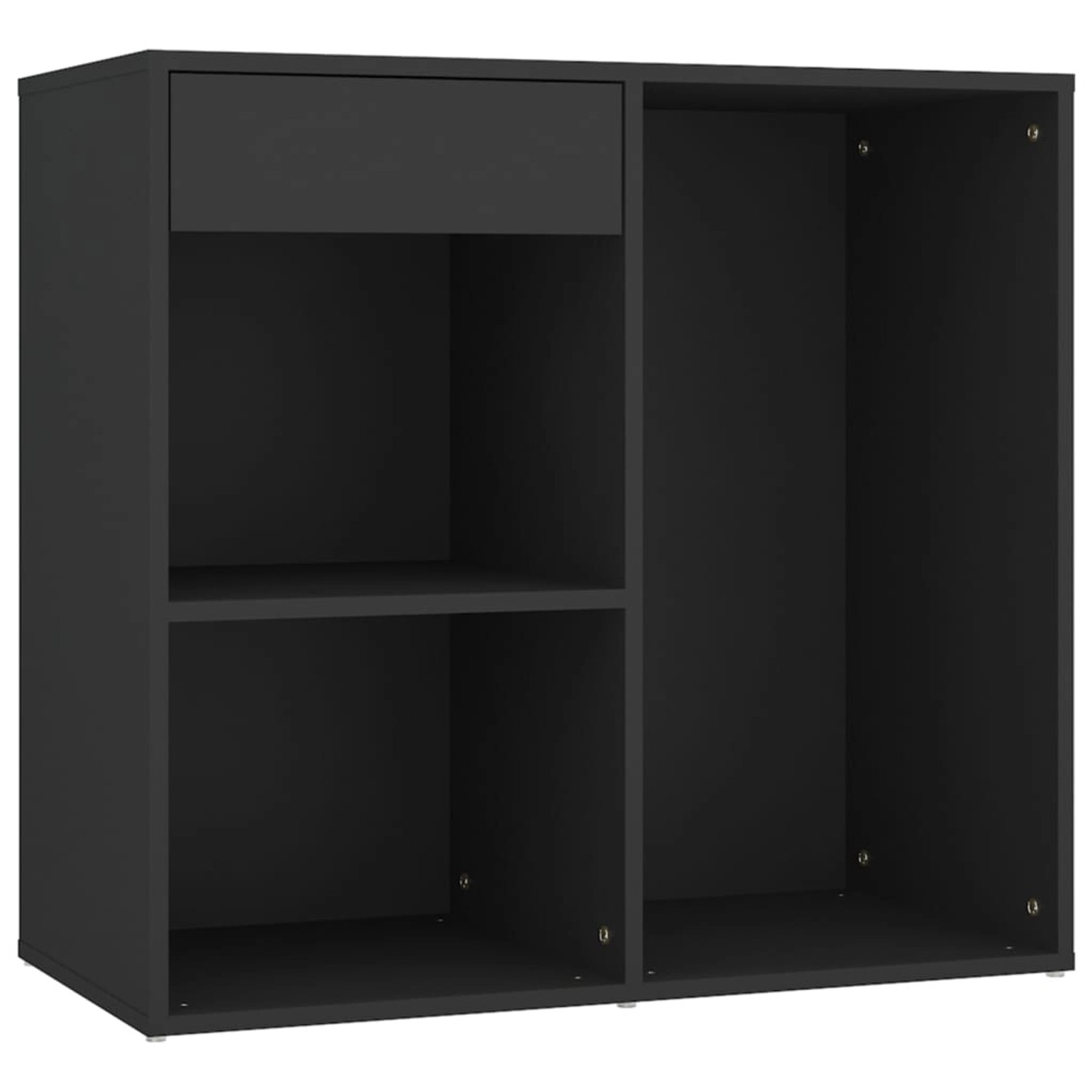 Schwarzer vidaXL Schminktisch Schrank aus Holzwerkstoff mit Schublade und Regalen.