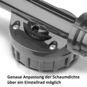 STAHLWERK Autowasch-Schaumspritzpistole: Einstellrad zur Schaumdichte-Regulierung. Nahaufnahme des Reglers.