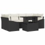 Schwarzes 7-tlg. vidaXL Garten-Sofa-Set aus Rattan mit Tisch und Auflagen für Terrasse und Garten.