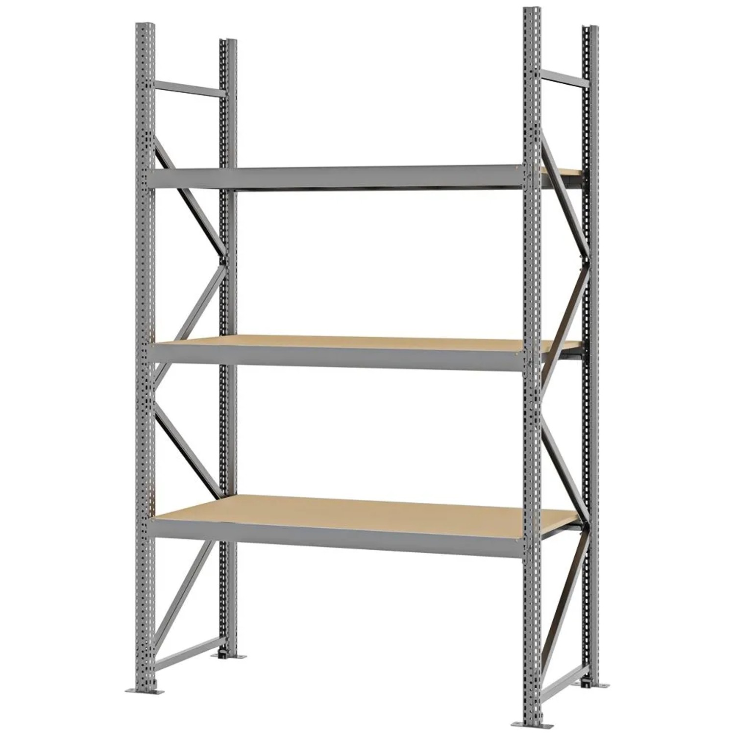 PROREGAL Weitspannregal Schraub-Stecksystem MAGNUS PRO Made In Germany Grundregal 250x150x60cm 3 Ebenen Spanplattenböden Fachlast 750kg Verzinkt