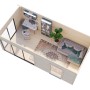 Innenansicht Palmako Gartenhaus Andrea Slide Plus: Büro- und Wohnbereich mit Schiebetür.