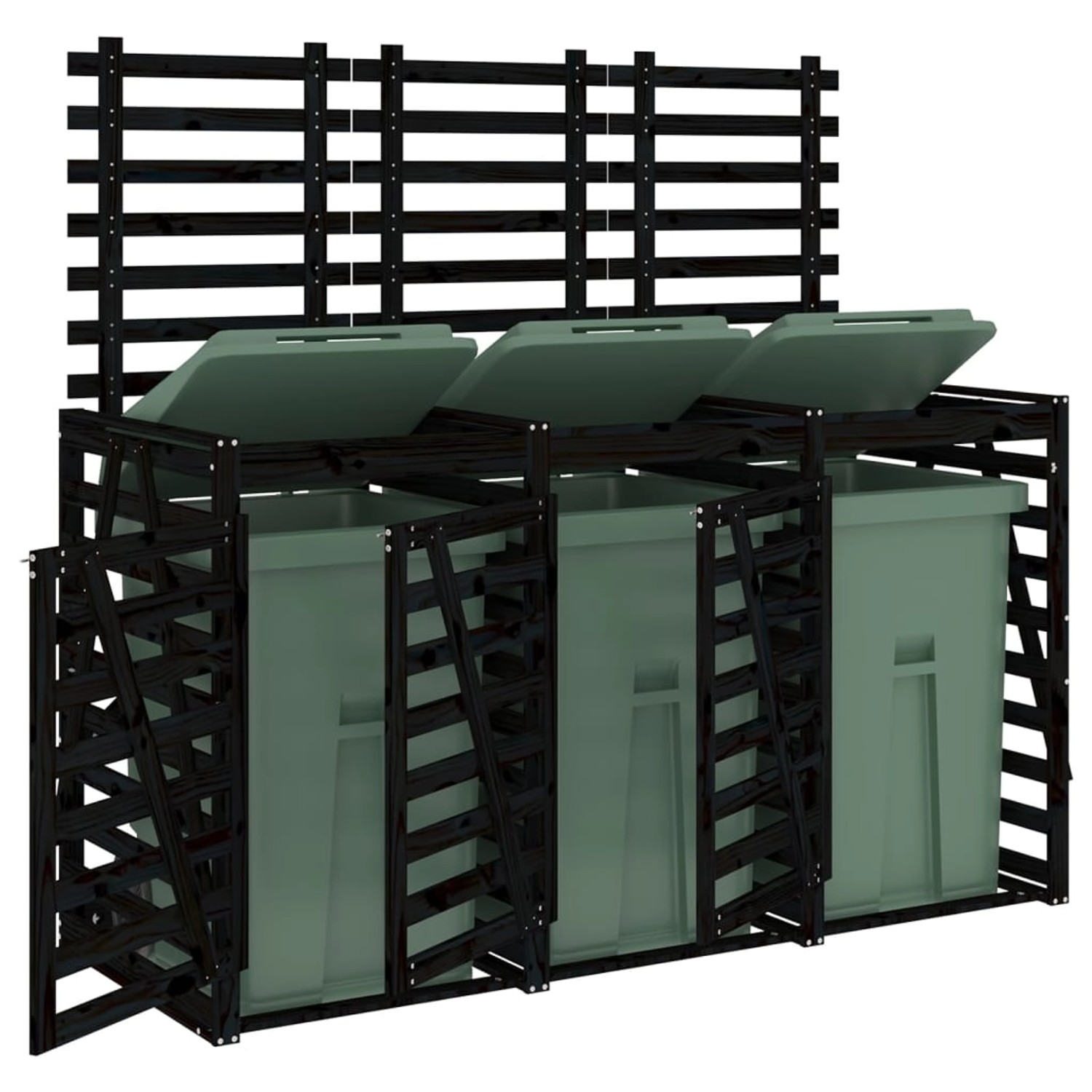 vidaXL Mülltonnenbox für 3 Tonnen, schwarz, aus Kiefernholz für Ordnung im Garten.