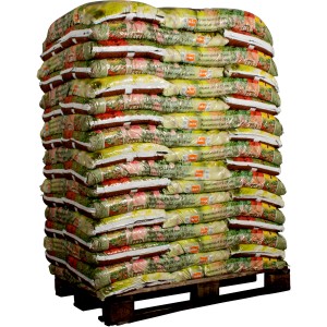 Palette OBI Rosenmulch mit 51 Säcken à 45 l. Rindenmulch zur Bodenverbesserung und Unkrautreduzierung.