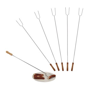 Relaxdays Grillspieße Edelstahl mit Holzgriff und Doppelspitze 6er Set 80 cm