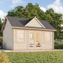 Naturbelassenes Palmako Gartenhaus Claudia aus Holz mit Fenster und Doppeltür im Garten.