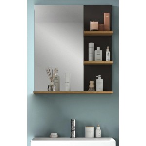Inn.Furn Badspiegel Cooper, Eiche/Grau, 63 cm, mit Ablagen für Badutensilien.