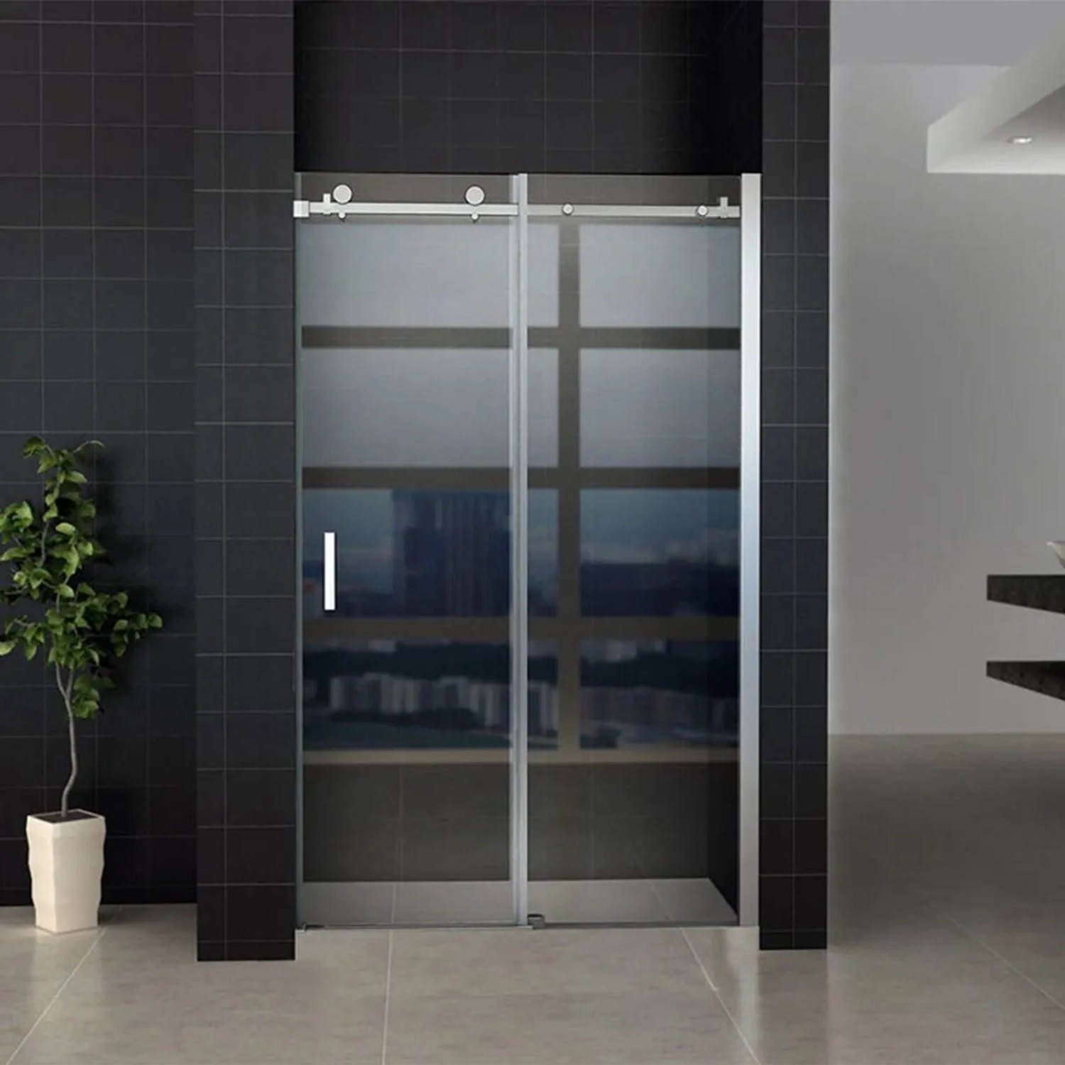 Aloni Nischentür Schiebetür Klarglas 120x200 Chrom günstig online kaufen