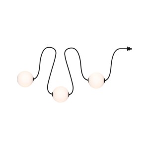 Paulmann LED-Lichterkette Naima Plug & Shine Erweiterungsset mit 3 weißen Lichtkugeln an schwarzem Kabel.