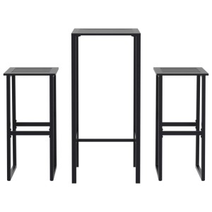 vidaXL Gartenbar-Set, 3-teilig, schwarz, pulverbeschichteter Stahl. Bar-Tisch mit 2 Hockern.