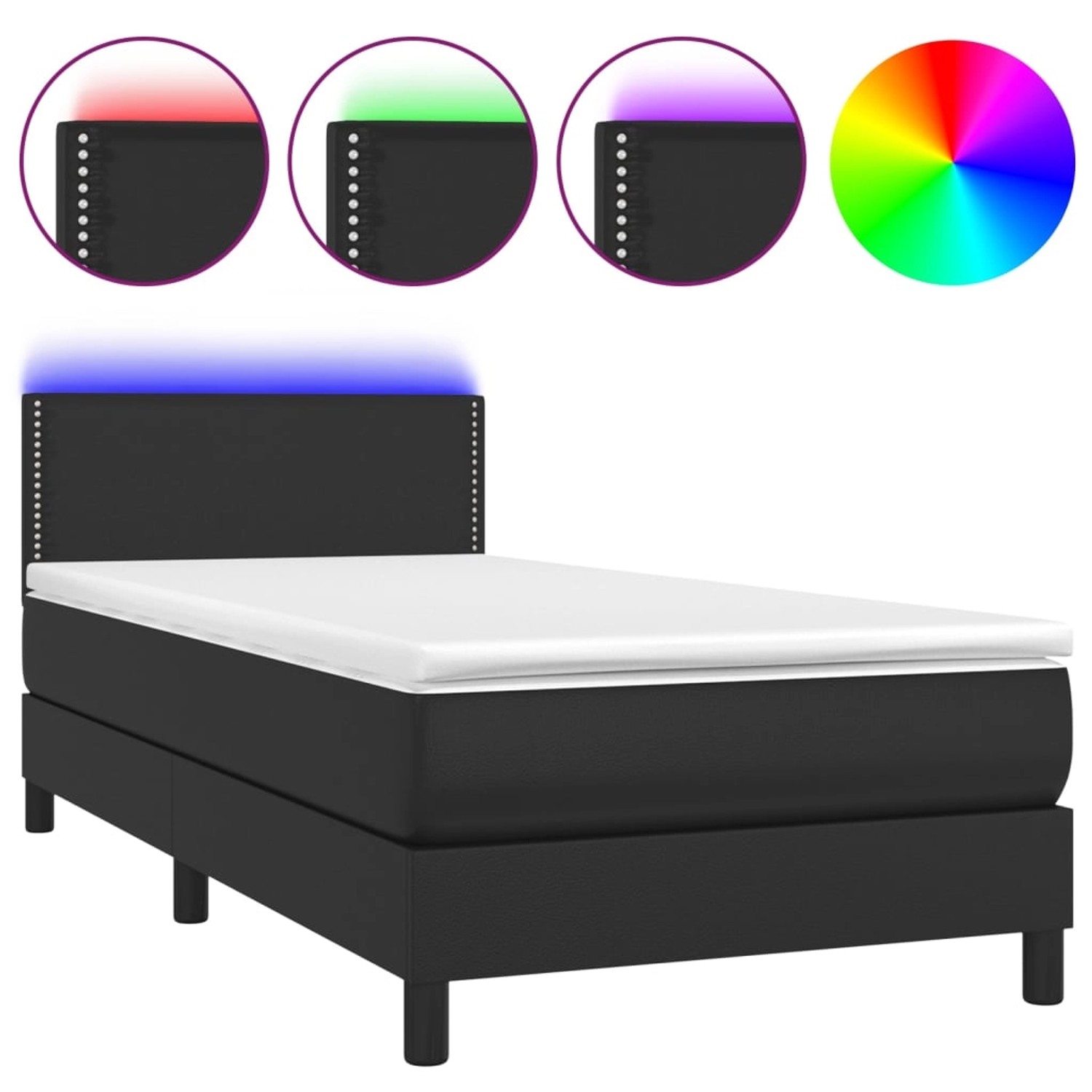 vidaXL Boxspringbett mit Matratze & LED Schwarz 90x190 cm Kunstleder 313413 günstig online kaufen