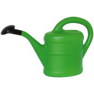 Grüne Gießkanne (ca. 1 l) von Geli mit schwarzer Brause für Gartenbewässerung.