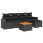 Schwarze 6-tlg. vidaXL Garten-Sofagarnitur aus Poly Rattan mit Kissen und Tisch.
